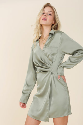 Satin Collared Wrap Mini Dress - 1985 the VAULT Boutique