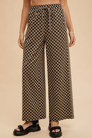 Annie Wear Drawstring Checkered Wide Leg Pants - 1985 the VAULT Boutique