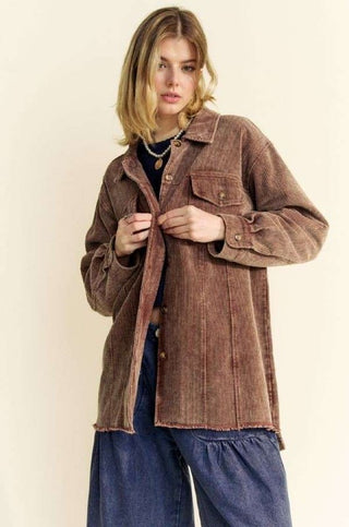 Davi & Dani Washed Corduroy Raw Hem Button Up Jacket - 1985 the VAULT Boutique