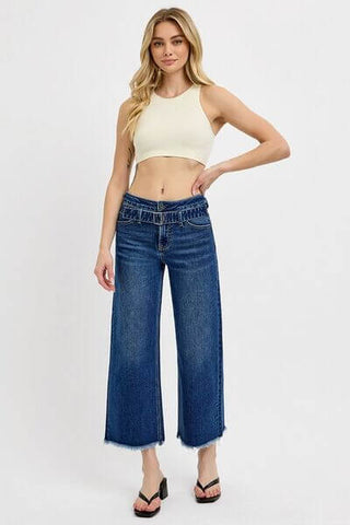 RISEN Raw Hem Wide Leg Attached Buckle Jeans - 1985 the VAULT Boutique