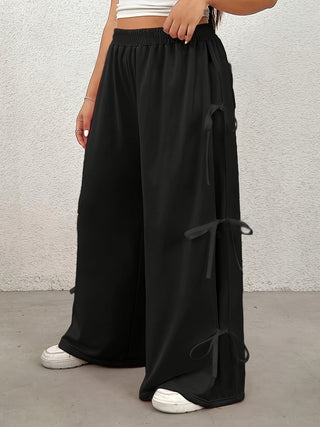 Plus Size Bow Elastic Waist Wide Leg Pants - 1985 the VAULT Boutique