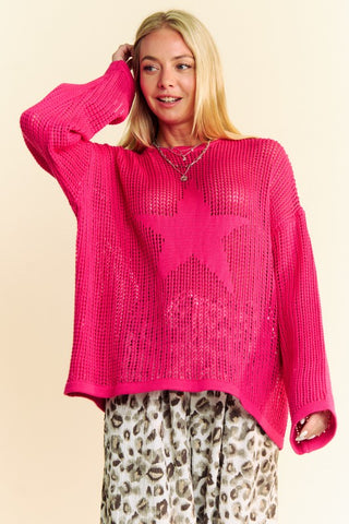 Davi & Dani Star Front Crochet Drop Shoulder Knit Top - 1985 the VAULT Boutique