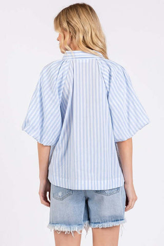 Mittoshop Button Down Striped Puff Sleeve Shirt - 1985 the VAULT Boutique