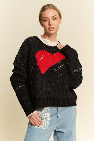 Davi & Dani Contrast Heart Dropped Shoulder Sweater - 1985 the VAULT Boutique