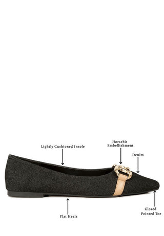 Cressida Denim Horsebit Detail Ballet Flats - 1985 the VAULT Boutique