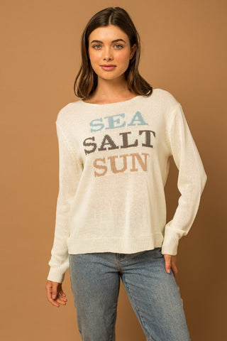 Round Neck Long Sleeve Sea Salt Sun Sweater - 1985 the VAULT Boutique