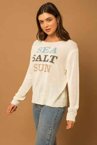 Round Neck Long Sleeve Sea Salt Sun Sweater - 1985 the VAULT Boutique