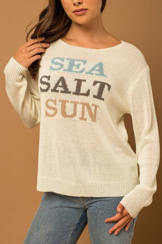 Round Neck Long Sleeve Sea Salt Sun Sweater - 1985 the VAULT Boutique