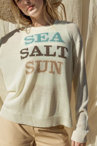 Round Neck Long Sleeve Sea Salt Sun Sweater - 1985 the VAULT Boutique