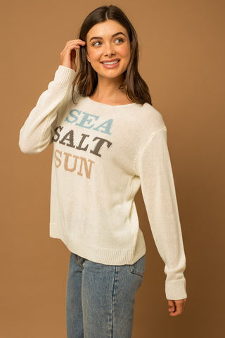 Round Neck Long Sleeve Sea Salt Sun Sweater - 1985 the VAULT Boutique