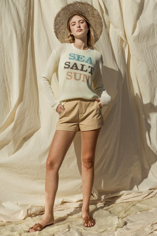 Round Neck Long Sleeve Sea Salt Sun Sweater - 1985 the VAULT Boutique