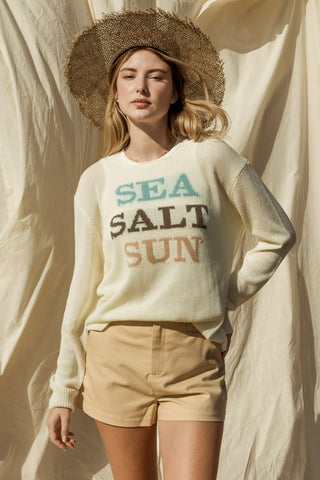 Round Neck Long Sleeve Sea Salt Sun Sweater - 1985 the VAULT Boutique