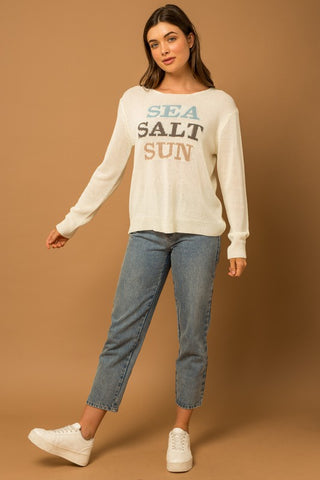 Round Neck Long Sleeve Sea Salt Sun Sweater - 1985 the VAULT Boutique