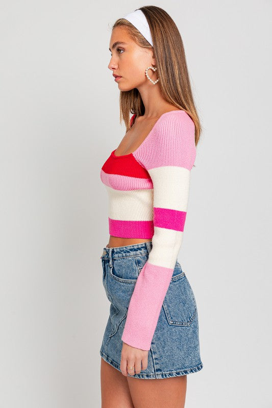 Long Sleeve Color Block Stripe Knit Top - 1985 the VAULT Boutique