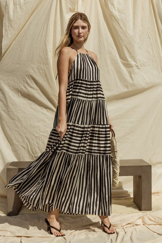 Sleeveless Stripe Maxi Tiered Dress - 1985 the VAULT Boutique