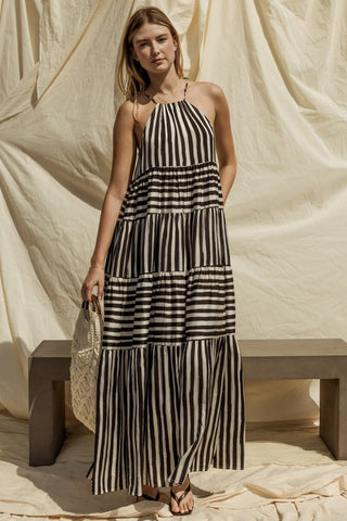 Sleeveless Stripe Maxi Tiered Dress - 1985 the VAULT Boutique