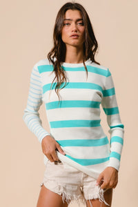 BiBi Contrast Striped Asymmetrical Hem Knit Top - 1985 the VAULT Boutique