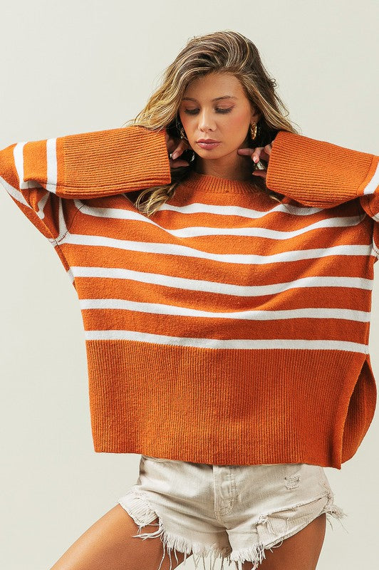 Ribbed Hem Stripe Sweater - 1985 the VAULT Boutique