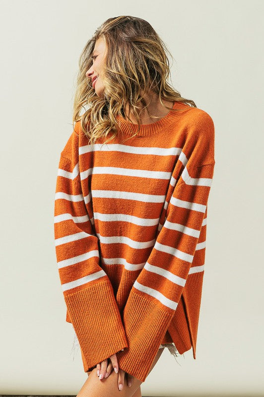 Ribbed Hem Stripe Sweater - 1985 the VAULT Boutique