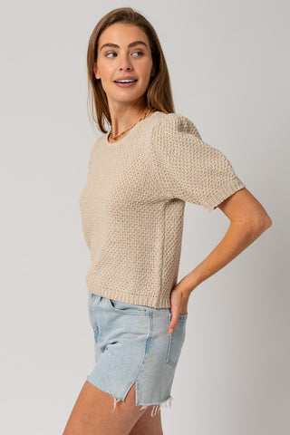 Puff Sleeve Round Neck Texture Sweater Top - 1985 the VAULT Boutique