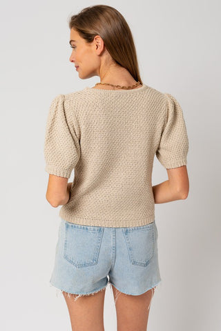 Puff Sleeve Round Neck Texture Sweater Top - 1985 the VAULT Boutique