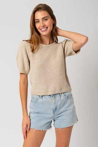 Puff Sleeve Round Neck Texture Sweater Top - 1985 the VAULT Boutique