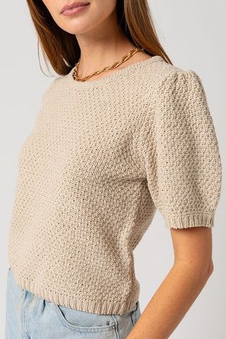 Puff Sleeve Round Neck Texture Sweater Top - 1985 the VAULT Boutique