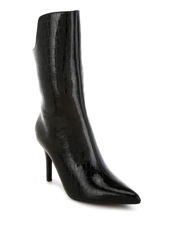 Kultrus Croco Stiletto Heel Mid-Calf Boots - 1985 the VAULT Boutique