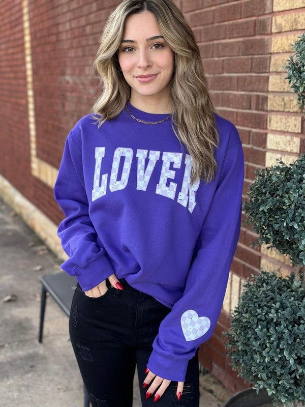 Checkered Lover Heart Sleeve Sweatshirt - 1985 the VAULT Boutique