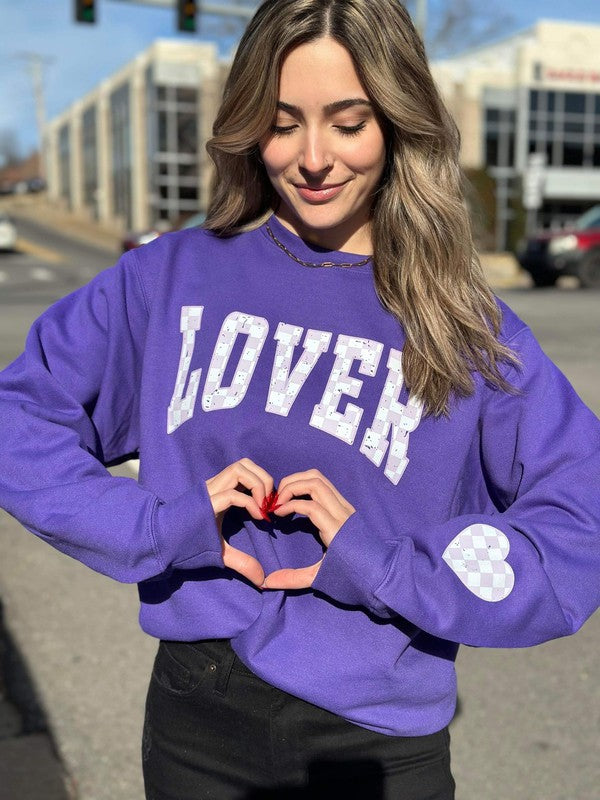 Checkered Lover Heart Sleeve Sweatshirt - 1985 the VAULT Boutique