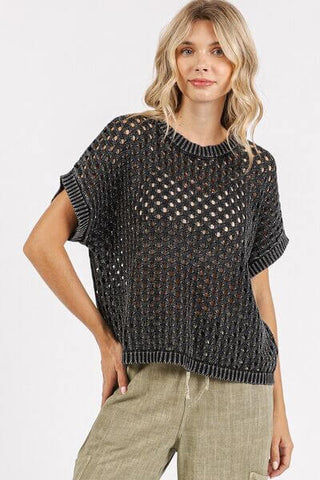 Mittoshop Mineral Wash Openwork Short Sleeve Knit Cover Up - 1985 the VAULT Boutique