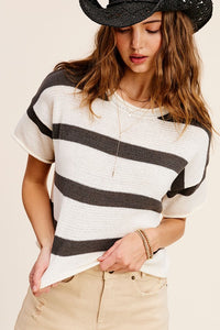 Lightweight Stripe Sweater Short Sleeve Top - 1985 the VAULT Boutique