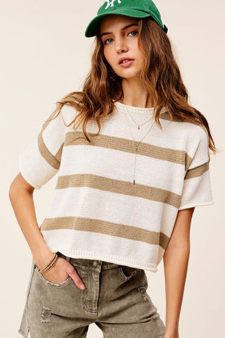 Lightweight Stripe Sweater Short Sleeve Top - 1985 the VAULT Boutique