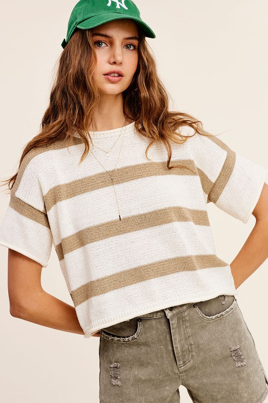 Lightweight Stripe Sweater Short Sleeve Top - 1985 the VAULT Boutique