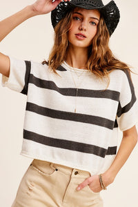 Lightweight Stripe Sweater Short Sleeve Top - 1985 the VAULT Boutique