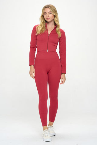 Two Piece Ribbed Seamless Long Sleeve Zip Jacket set - 1985 the VAULT Boutique