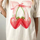Coquette Strawberry Ribbon Oversized Graphic Tee - 1985 the VAULT Boutique