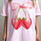 Coquette Strawberry Ribbon Oversized Graphic Tee - 1985 the VAULT Boutique