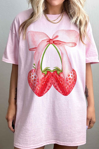 Coquette Strawberry Ribbon Oversized Graphic Tee - 1985 the VAULT Boutique