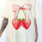 Coquette Strawberry Ribbon Oversized Graphic Tee - 1985 the VAULT Boutique