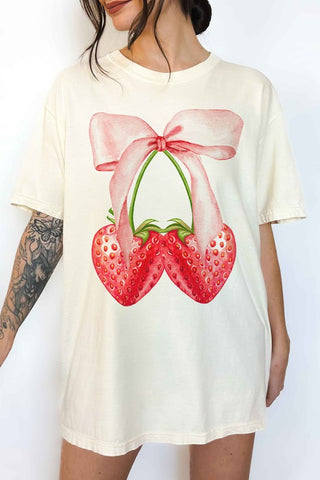 Coquette Strawberry Ribbon Oversized Graphic Tee - 1985 the VAULT Boutique