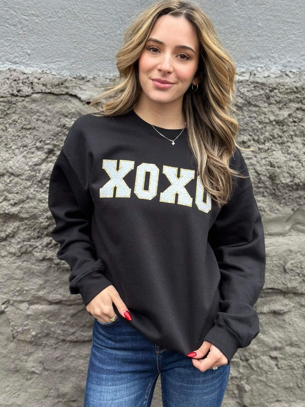 XOXO faux Patch Black Sweatshirt - 1985 the VAULT Boutique