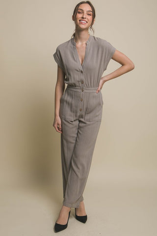 V-Neck Pocketed Jumpsuit - 1985 the VAULT Boutique