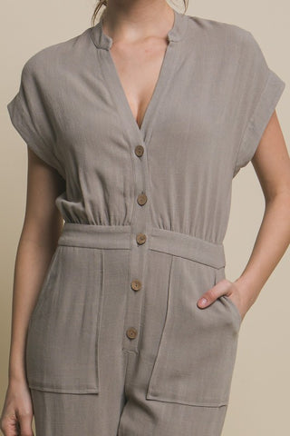 V-Neck Pocketed Jumpsuit - 1985 the VAULT Boutique