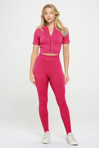 Two Piece Ribbed Seamless Zip up Jacket Set - 1985 the VAULT Boutique