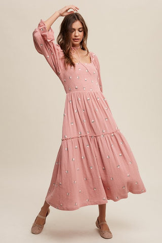 Ditzy Floral Embroidery Puff Sleeve Maxi Dress - 1985 the VAULT Boutique