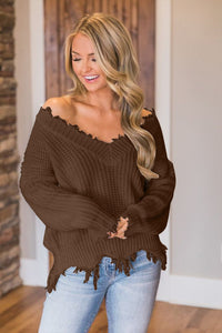 Frayed Hem Dropped Shoulder Sweater - 1985 the VAULT Boutique