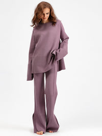 Basic Bae Slit Round Neck Long Sleeve Top and Drawstring Pants Sweater Set - 1985 the VAULT Boutique