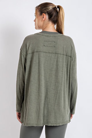 Mineral Washed Round Neckline Long Sleeves Top - 1985 the VAULT Boutique