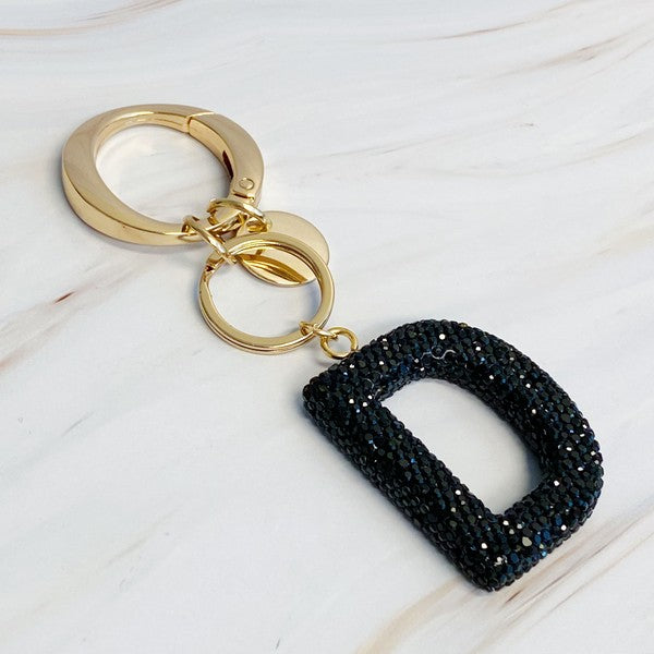 It Girl Glam Initial Key Chain - Black Diamonds